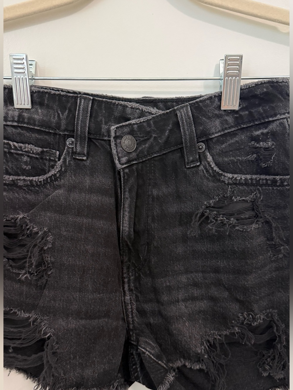 American Eagle Black Washed Distressed Denim Shorts